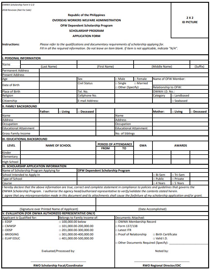 ofw dependent scholarship program ODSP application form